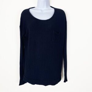 CHASER Black Waffle Knit Lightweight Long Sleeve Shirt Semi Sheer Medium